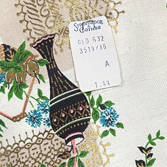 Vintage Mid Century NEW Pair Floral Toile Kitchen Cafe Curtains Scalloped Tabs - Picture 9 of 9